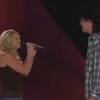 Miranda Lambert et Blake Shelton chantent You're the Reason God Made Oklahoma, le duo durant lequel le chanteur est tombé sous le charme de sa jolie blonde