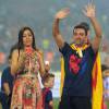 Xavi Hernandez et sa femme Nuria Cunillera - Le FC Barcelone fête la Ligue des Champions à Barcelone, le 7 juin 2015.