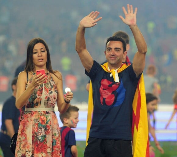 Xavi Hernandez et sa femme Nuria Cunillera - Le FC Barcelone fête la Ligue des Champions à Barcelone, le 7 juin 2015.