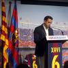 Xavi Hernandez, ému lors d'une cérémonie organisée à l'occasion de son départ du FC Barcelone à Barcelone, le 3 juin 2015.