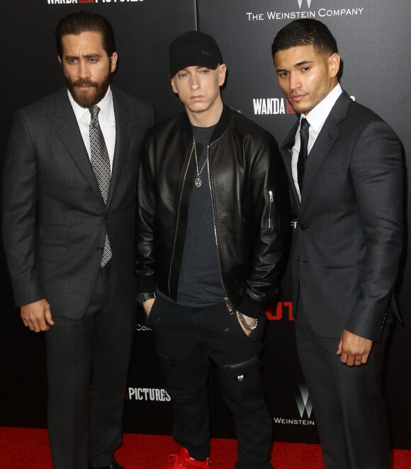 Jake Gyllenhaal, Eminem, Miguel Gomez - Première du film "Southpaw" à New York le 20 juillet 2015.
