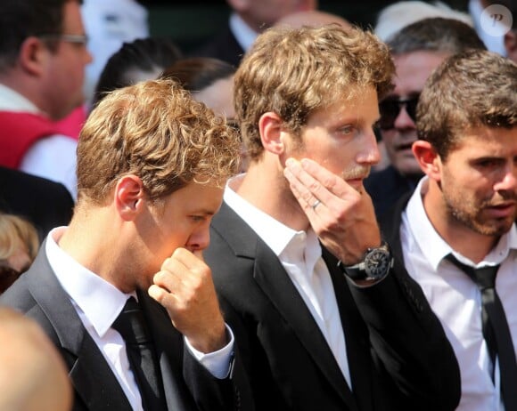 Romain Grosjean et Sebastian Vettel lors des obsèques de Jules Bianchi en la cathédrale Sainte-Réparate à Nice, le 21 juillet 2015