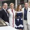Le Prince Albert II et la Princesse Charlene de Monaco en compagnie d'Elon Musk et Talulah Riley lors du Grand Prix de Monaco, le 26 mai 2014