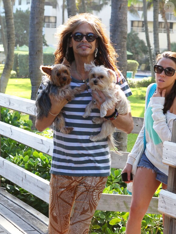 Steven Tyler et ses filles Mia, Liv et Chelsea et leurs amis se promenent a Miami, le 8 decembre 2013.
