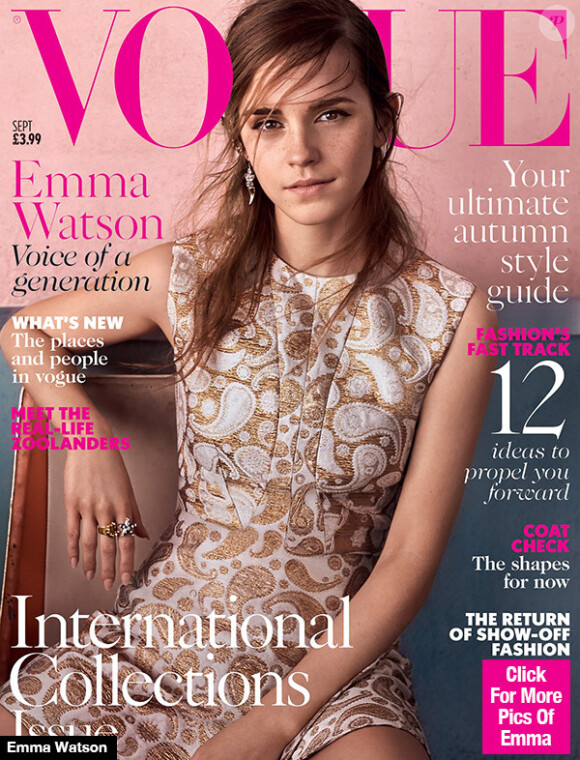 Emma Watson en couverture du numéro de septembre 2015 de Vogue UK. Shootée par Mario Testino et habillée par Stella McCartney.