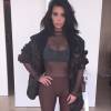 Kim Kardashian avant la présentation de la collection Yeezy Season 1 de Kanye West, à New York. Février 2015.