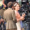Kristen Stewart sur le tournage du nouveau film de Woody Allen le 21 août 2015.