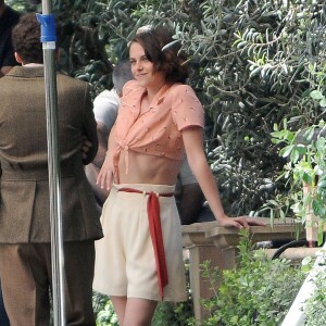 Kristen Stewart sur le tournage du nouveau film de Woody Allen le 21 août 2015.