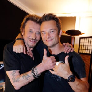 Exclusif - Johnny Hallyday et son fils David - People au concert de Johnny Hallyday au POPB de Bercy à Paris - Jour 2. Le 15 juin 2013.