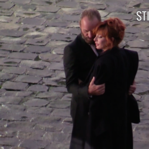 Sting et Mylène Farmer sur le tournage du clip "Stolen Car" à Paris, septembre 2015.