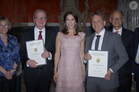 La princesse Mary de Danemark, habillée d'une robe Valentino, remettait le 2 septembre 2015 les prix de la Fondation Carlsberg lors d'une cérémonie au Glyptoket, à Copenhague.