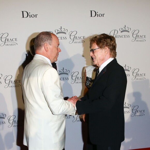 La princesse Charlene et le prince Albert de Monaco ont accueilli au palais princier Robert Redford et son épouse Sibylle Szaggars-Reford à l'occasion du dîner de gala de la Princess Grace Foundation - USA, le 5 septembre 2015, organisé pour la première fois en principauté, dans la cour d'honneur du palais. L'acteur américain s'est vu remettre le Prix Prince Rainier III.