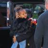 Kim Kardashian, Kanye West et leur fille North arrivent à l'appartement de Kanye, à SoHo. Le 6 septembre 2015.