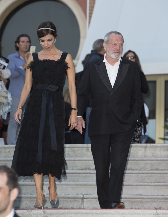 Maribel Verdú et Terry Gilliam assistent à la soirée Jaeger-LeCoultre en marge de la 72e Mostra de Venise, à l'hôtel Excelsior. Venise, le 7 septembre 2015.