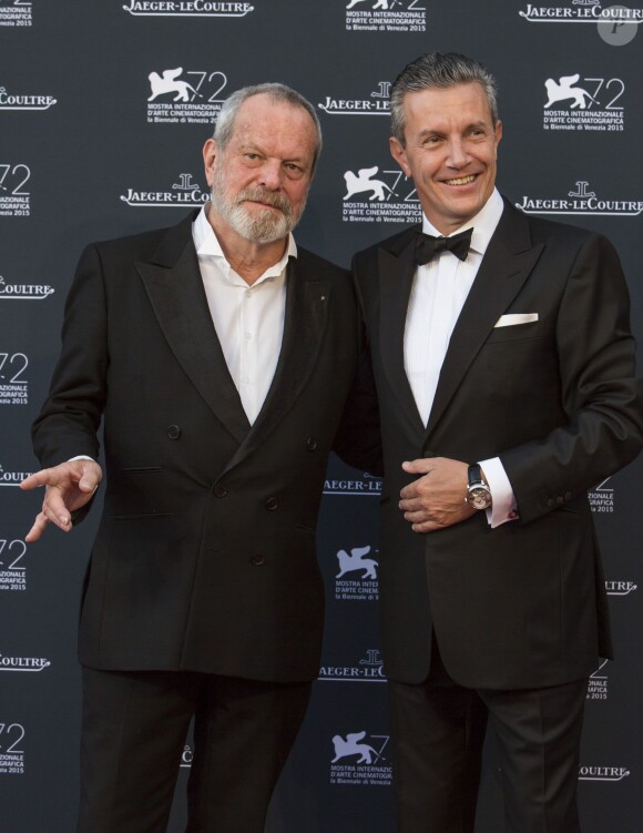 Terry Gilliam et Daniel Riedo assistent à la soirée Jaeger-LeCoultre en marge de la 72e Mostra de Venise, à l'hôtel Excelsior. Venise, le 7 septembre 2015.