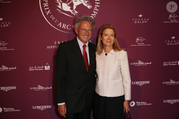 Nelson Monfort et sa femme Dominique - Soirée de lancement du Qatar Prix de l'Arc de Triomphe 2015, le Championnat du Monde des Pur-Sang à l'Arc de Triomphe à Paris, le 15 septembre 2015.