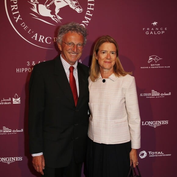 Nelson Monfort et sa femme Dominique - Soirée de lancement du Qatar Prix de l'Arc de Triomphe 2015, le Championnat du Monde des Pur-Sang à l'Arc de Triomphe à Paris, le 15 septembre 2015.