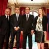 Marc Ladreit de Lacharrière, Emmanuel Macron, François Hollande, Axelle Lemaire, Jean-Claude Maillard - Remise du Prix de l'Audace Créatrice à Jean-Claude Maillard, PDG et fondateur du groupe Figeac Aéro, au palais de l'Elysée à Paris, le 15 septembre 2015.