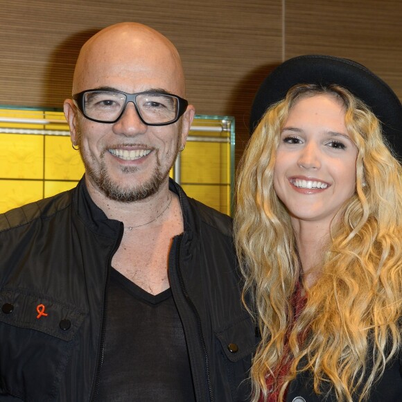 Exclusif - Pascal Obispo et sa compagne Julie Hantson - Cocktail à l'occasion du lancement du modèle Breitling Cockpit B50 à Paris le 9 avril 2015