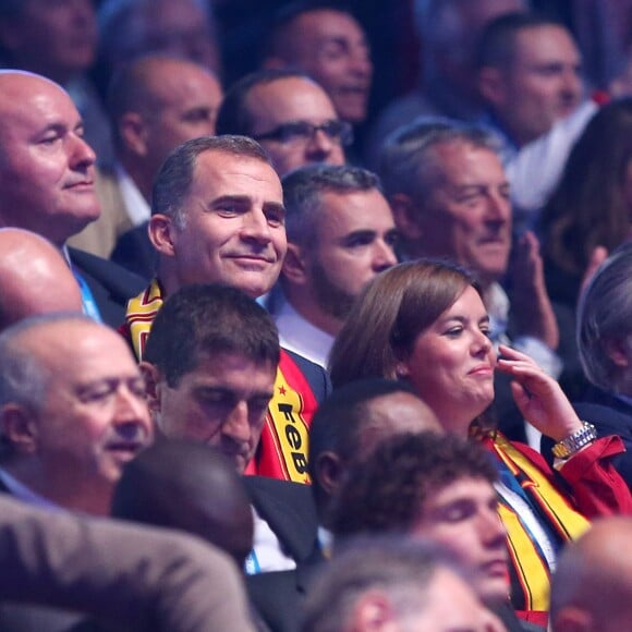 Le roi Felipe VI d'Espagne le 20 septembre 2015 lors de la victoire de l'Espagne contre la Lituanie en finale de l'Euro 2015 de basket au stade Pierre-Mauroy de Villeneuve d'Ascq.