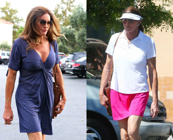 À gauche, Caitlyn Jenner se rend au cinéma, en petite robe très décolletée, le 21 septembre. À droite, en tenue de sport à Los Angeles le 17 spetembre 2015.