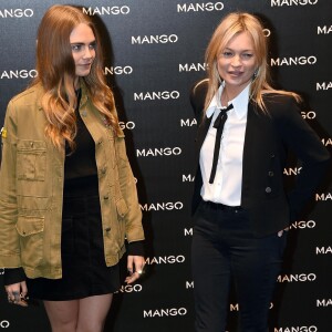 Cara Delevingne et Kate Moss sont les stars de la campagne publicitaire automne-hiver 2015 de Mango. Elle ont célébré l'ouverture de la nouvelle boutique de la maison à Milan en Italie le 23 septembre 2015.