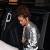 Rihanna arrive à L'Arc, rue Presbourg dans le 16e arrondissement, pour assister à la soirée "Up & Down" animée par Flat White (Virgil Abloh) et Travi$ Scott. Paris, nuit du 1er au 2 octobre 2015.