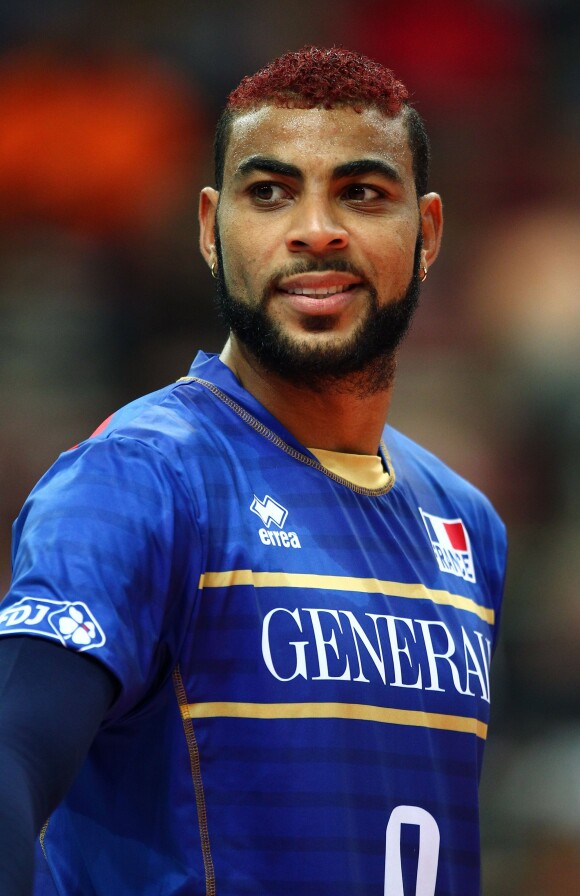 Earvin Ngapeth le 16 septembre 2014 lors de France - Allemagne en match de poule lors des championnats du monde en Pologne.