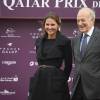 Virginie Ledoyen et Bertrand Bélinguier (président de France Galop) - 94ème Qatar Prix de l'Arc de Triomphe à l'Hippodrome de Longchamp à Paris, le 4 octobre 2015.