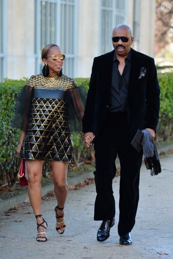Steve et Marjorie Harvey arrivent au jardin des Tuileries pour assister au défilé Valentino (collection prêt-à-porter printemps-été 2016). Paris le 6 octobre 2015.