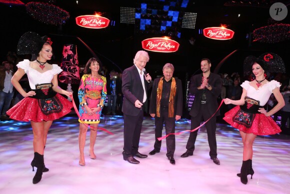 Exclusif - Cathy Meyer, Patrick Sébastien, Pierre Meyer et son fils Mathieu - Le Cabaret Alsacien "Le Royal Palace" lance son nouveau spectacle "Imagine" à l'occasion de ses 35 ans le 24 septembre 2015 à Kirrwiller.