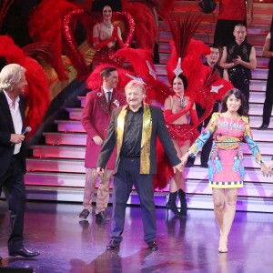 Exclusif - Patrick Sébastien, Pierre Meyer et sa femme Cathy Meyer et leur fils Mathieu - Le Cabaret Alsacien "Le Royal Palace" lance son nouveau spectacle "Imagine" à l'occasion de ses 35 ans le 24 septembre 2015 à Kirrwiller.