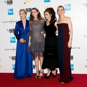 Meryl Streep, Carey Mulligan, Helena Bonham-Carter et Anne-Marie Duff - Première du film "Les Suffragettes" à l'Odéon Leicester Square à Londres le 7 octobre 2015.