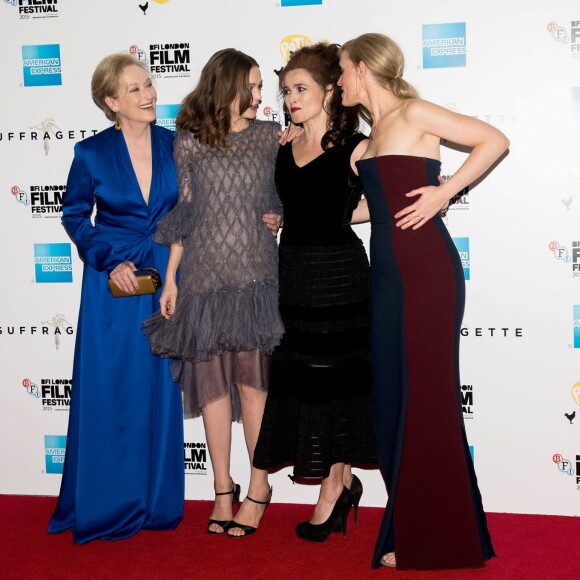 Meryl Streep, Carey Mulligan, Helena Bonham-Carter et Anne-Marie Duff - Première du film "Les Suffragettes" à l'Odéon Leicester Square à Londres le 7 octobre 2015.
