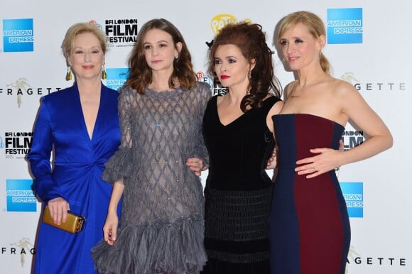 Meryl Streep, Carey Mulligan, Helena Bonham-Carter et Anne-Marie Duff - Première du film "Les Suffragettes" à l'Odéon Leicester Square à Londres le 7 octobre 2015.