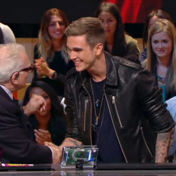 Martin Scorsese rencontre Gabriel-Kane Day-Lewis sur le plateau du "Grand Journal" de Canal+, le 12 octobre 2015.