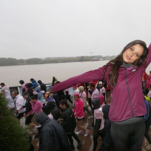 Exclusif - L'ancienne Miss France 2010, Malika Menard a pris le départ de la course à pied "Challenge Ruban Rose" de Bordeaux qui se déroule sur les quais de la ville le 18 Octobre 2015 afin de médiatiser la prévention et le dépistage du cancer du sein. Plus de 7000 participants sous une pluie battante ont accompagné Malika qui était ambassadrice de cette course urbaine et de la marque Odlo specialisée dans les sous-vêtements sportifs.