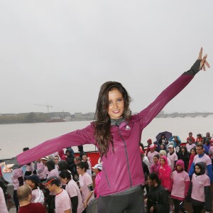 Exclusif - L'ancienne Miss France 2010, Malika Menard a pris le départ de la course à pied "Challenge Ruban Rose" de Bordeaux qui se déroule sur les quais de la ville le 18 Octobre 2015 afin de médiatiser la prévention et le dépistage du cancer du sein. Plus de 7000 participants sous une pluie battante ont accompagné Malika qui était ambassadrice de cette course urbaine et de la marque Odlo specialisée dans les sous-vêtements sportifs.