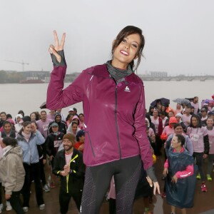 Exclusif - L'ancienne Miss France 2010, Malika Menard a pris le départ de la course à pied "Challenge Ruban Rose" de Bordeaux qui se déroule sur les quais de la ville le 18 Octobre 2015 afin de médiatiser la prévention et le dépistage du cancer du sein. Plus de 7000 participants sous une pluie battante ont accompagné Malika qui était ambassadrice de cette course urbaine et de la marque Odlo specialisée dans les sous-vêtements sportifs.