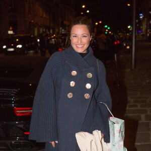 Exclusif - Natasha St-Pier (enceinte) sortant de la présentation de l'album de conte musical "Martin et les fées" au profit de l'association "Les Enfants de La Terre" à l'hôtel de Sers à Paris, le 8 octobre 2015.