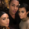 Kim Kardashian, Olivier Rousteing et Kourtney Kardashian assistent à la soirée d'anniversaire du créateur de mode à Los Angeles, le 23 octobre 2015.