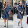 A gauche : la duchesse Catherine de Cambridge en mars 2012 à la galerie Dulwich, à Londres / à droite : le 27 octobre 2015 à Londres pour une rencontre avec l'association Chance UK.