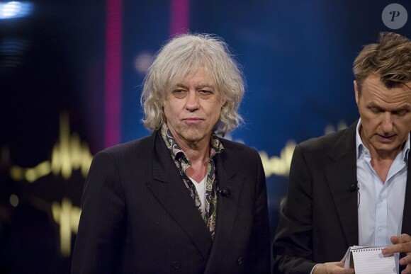 Sir Bob Geldof et Kofi Annan sont invités sur le plateau du talk show "Skavlan" à Stockholm le 15 septembre 2015.