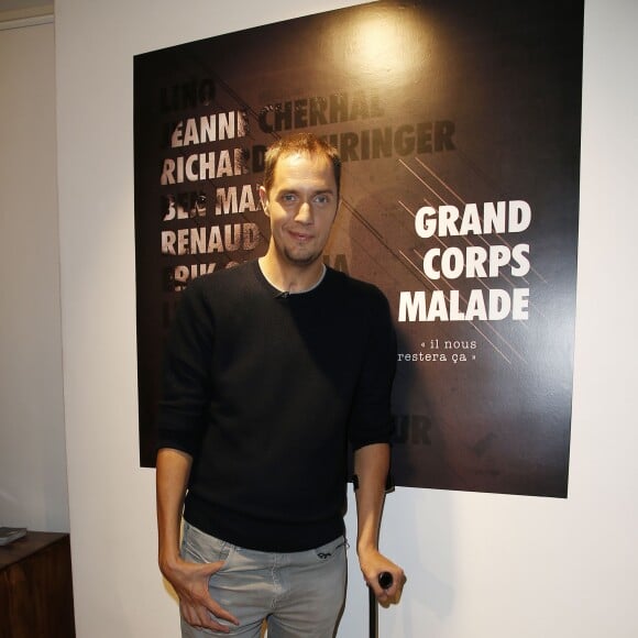 Exclusif - Grand Corps Malade (Fabien Marsaud) - Vernissage de la sortie du nouvel album "Il nous restera ça" de Grand Corps Malade à la galerie Oppidum à Paris. Le 12 octobre 2015