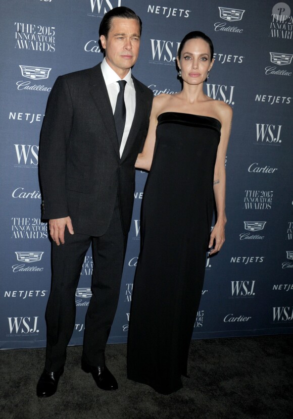 Brad Pitt et sa femme Angelina Jolie à la soirée 'WSJ. Magazine 2015 Innovator' à New York, le 4 novembre 2015