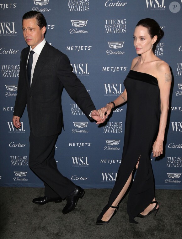 Brad Pitt et sa femme Angelina Jolie à la soirée 'WSJ. Magazine 2015 Innovator' à New York, le 4 novembre 2015