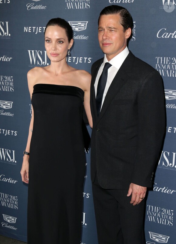 Brad Pitt et sa femme Angelina Jolie à la soirée 'WSJ. Magazine 2015 Innovator' à New York, le 4 novembre 2015