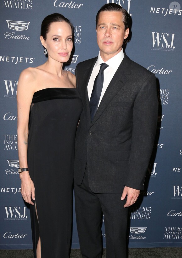 Brad Pitt et sa femme Angelina Jolie à la soirée 'WSJ. Magazine 2015 Innovator' à New York, le 4 novembre 2015