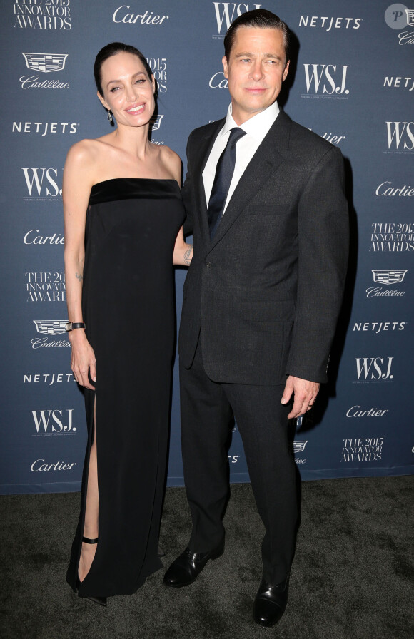 Brad Pitt et sa femme Angelina Jolie à la soirée 'WSJ. Magazine 2015 Innovator' à New York, le 4 novembre 2015