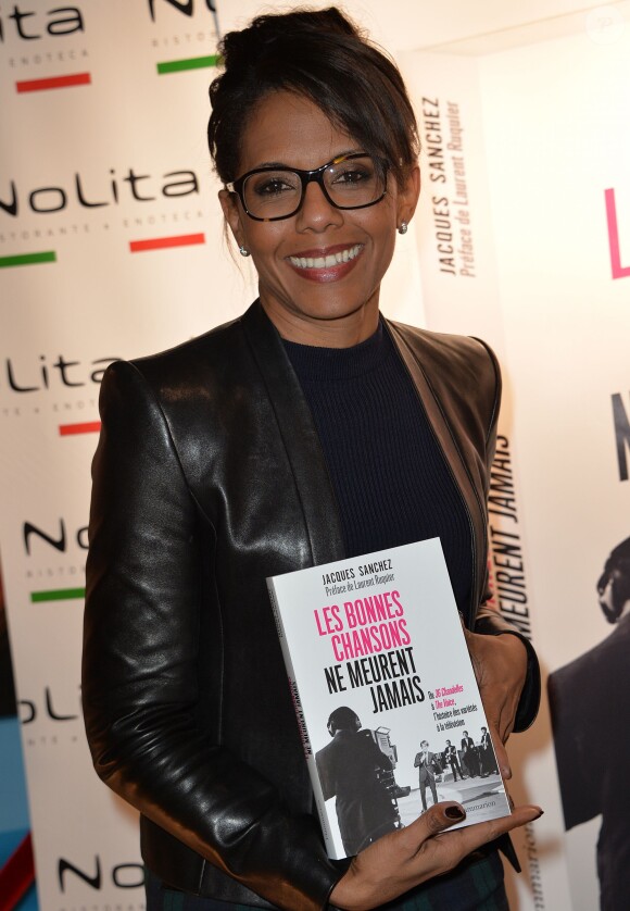 Audrey Pulvar - Photocall pour le lancement du livre "Les bonnes chansons ne meurent jamais" de J. Sanchez au NoLita à Paris, le 4 novembre 2015. © Veeren/Bestimage